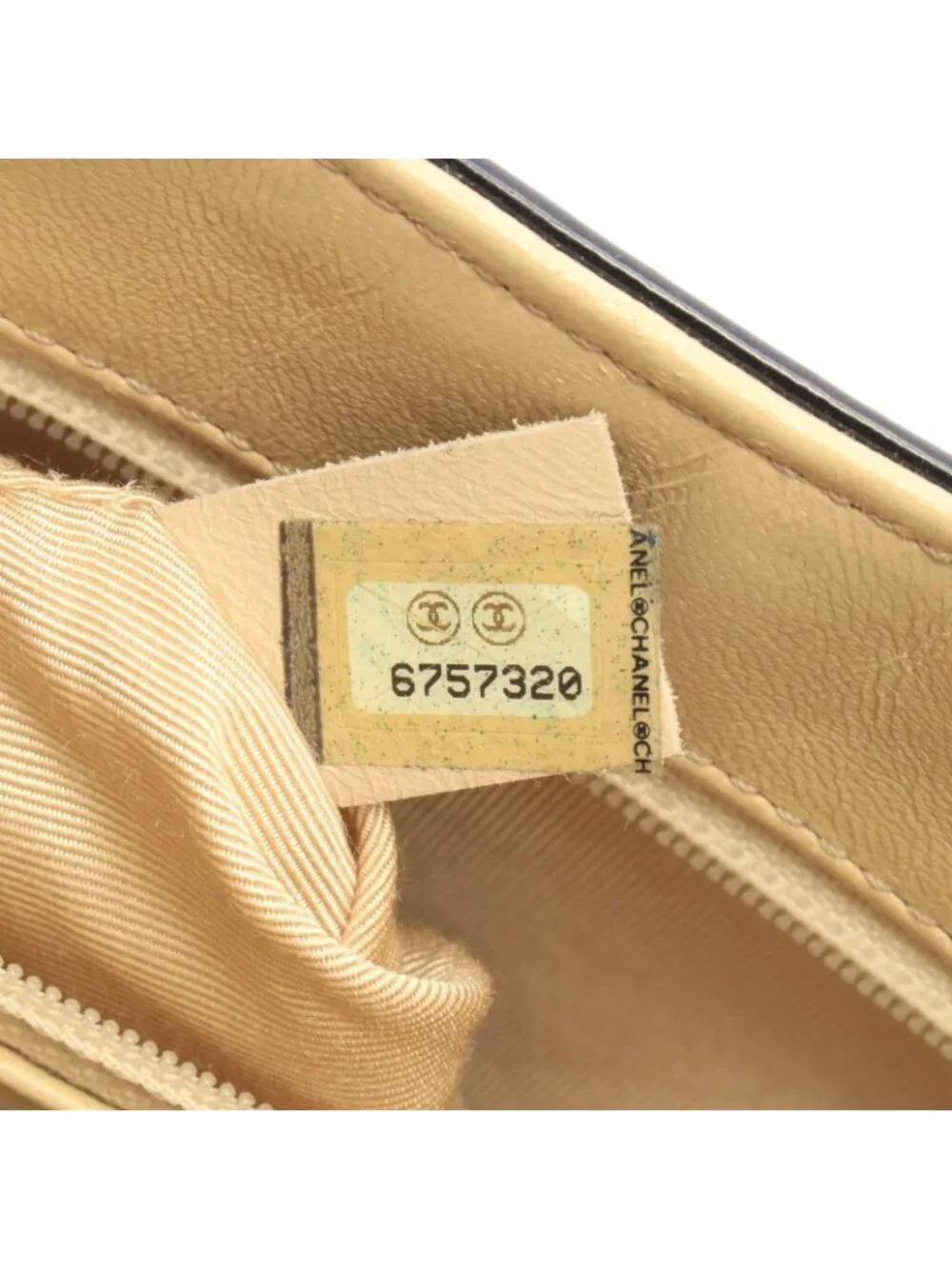 Chanel Tote Bag Choco Bar 2-Way Beige Black Leather Patent Shoulder